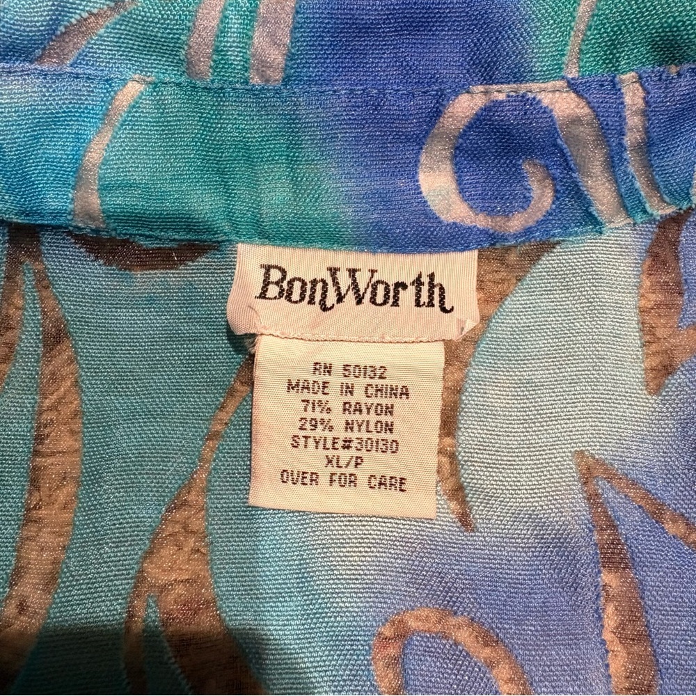 BonWorth Blue and Green Semi-Transparent Patterned Blouse - Size XL - Picture 4 of 6